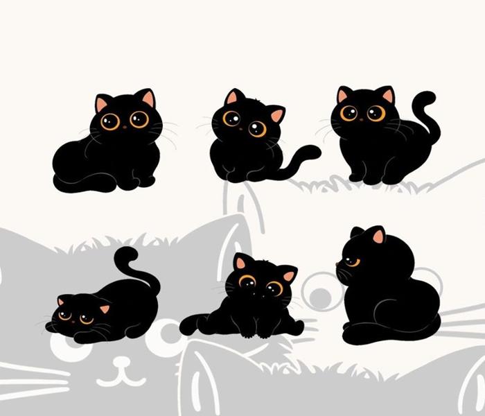 Hình mèo mun, mèo đen chibi xinh xỉu