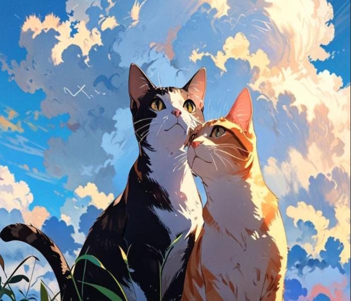 Ảnh đôi mèo chibi, anime dễ thương