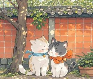 Ảnh đôi mèo chibi, anime dễ thương