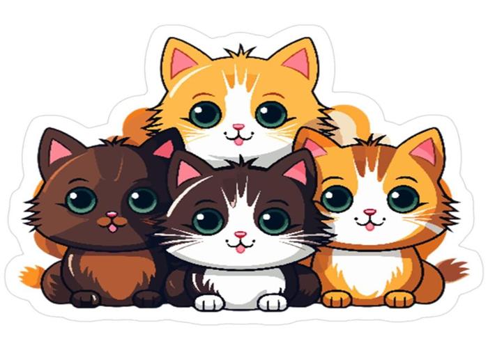 Ảnh nhóm 4 con mèo chibi anime