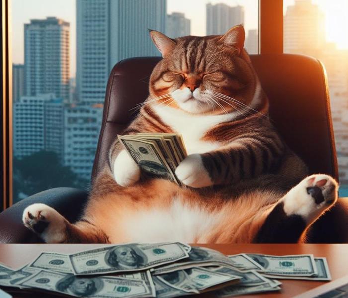 Ảnh mèo ngầu cầm tiền