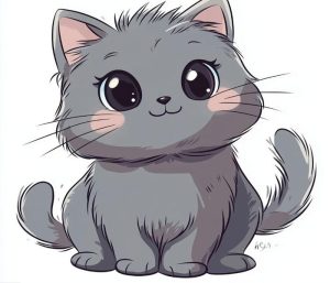 Hình mèo xám anime dễ thương