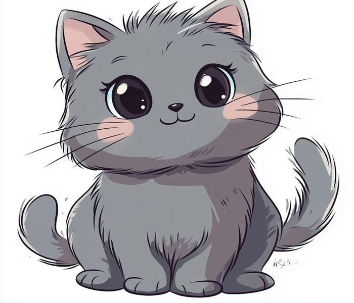 Hình mèo xám anime dễ thương